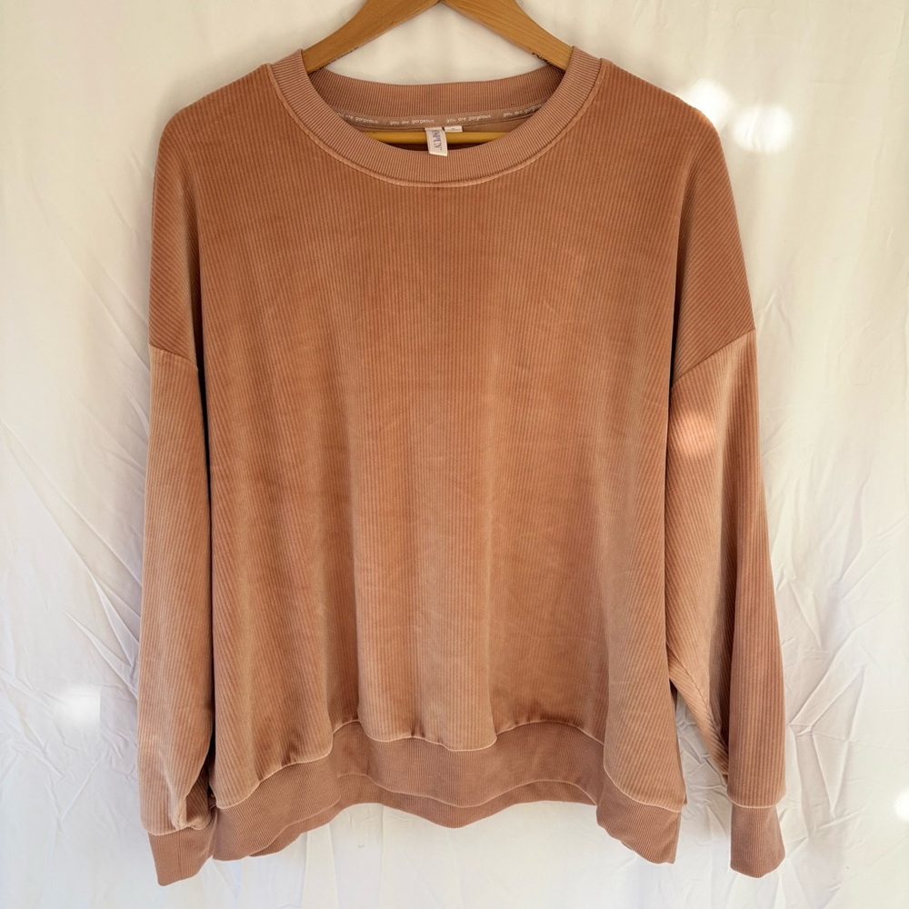 JoySpun | Ribbed Velour Crewneck Pullover Pink | Size XXL |